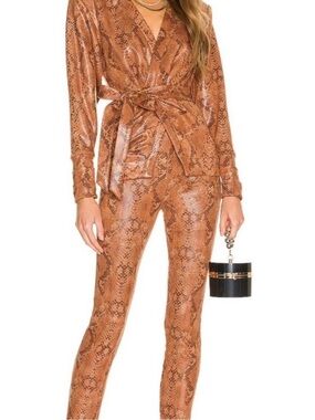REVOLVE Snakeskin Wrap Jumpsuit in Tan - XS